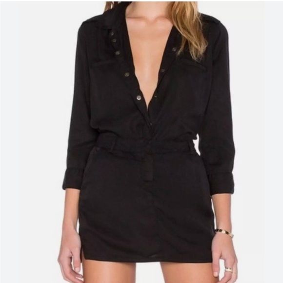 Etienne Marcel Shirt Dress Collared Button Sleeve Pockets Black Size XS - Picture 5 of 10